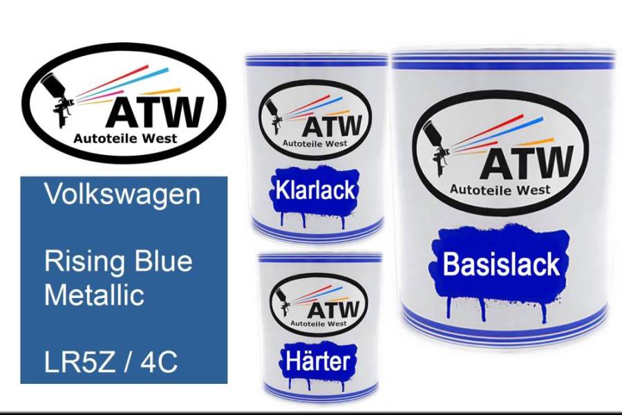 Volkswagen, Rising Blue Metallic, LR5Z / 4C: 1L Lackdose + 1L Klarlack + 500ml Härter - Set, von ATW Autoteile West.